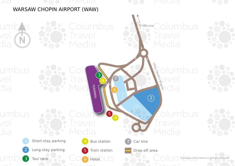 Mappa dell'aeroporto Chopin di Varsavia e del terminal (WAW)