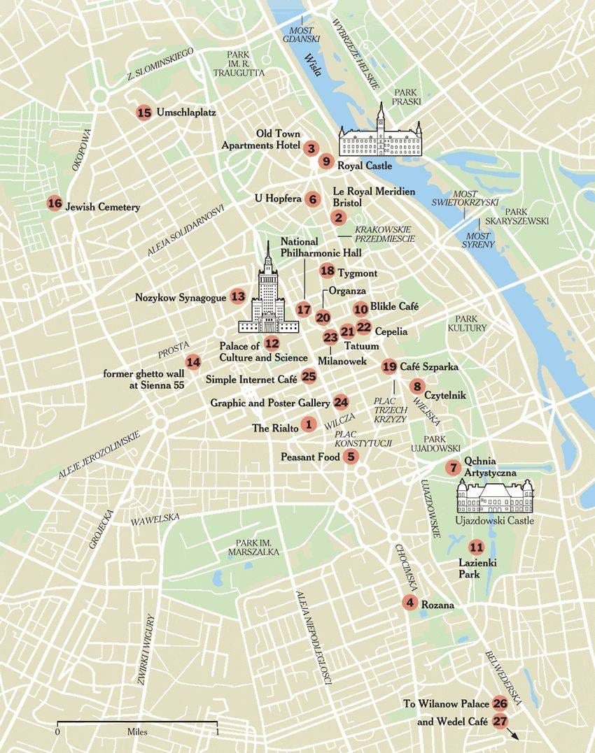 Mappa turistica di Varsavia con attrazioni, musei, luoghi da visitare e monumenti