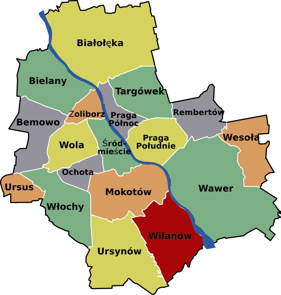 Mappa dei distretti di Varsavia