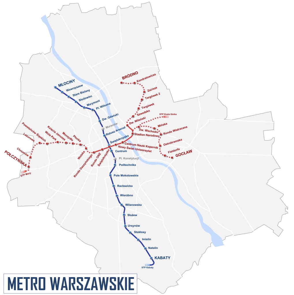 Mappa della rete della metropolitana di Varsavia