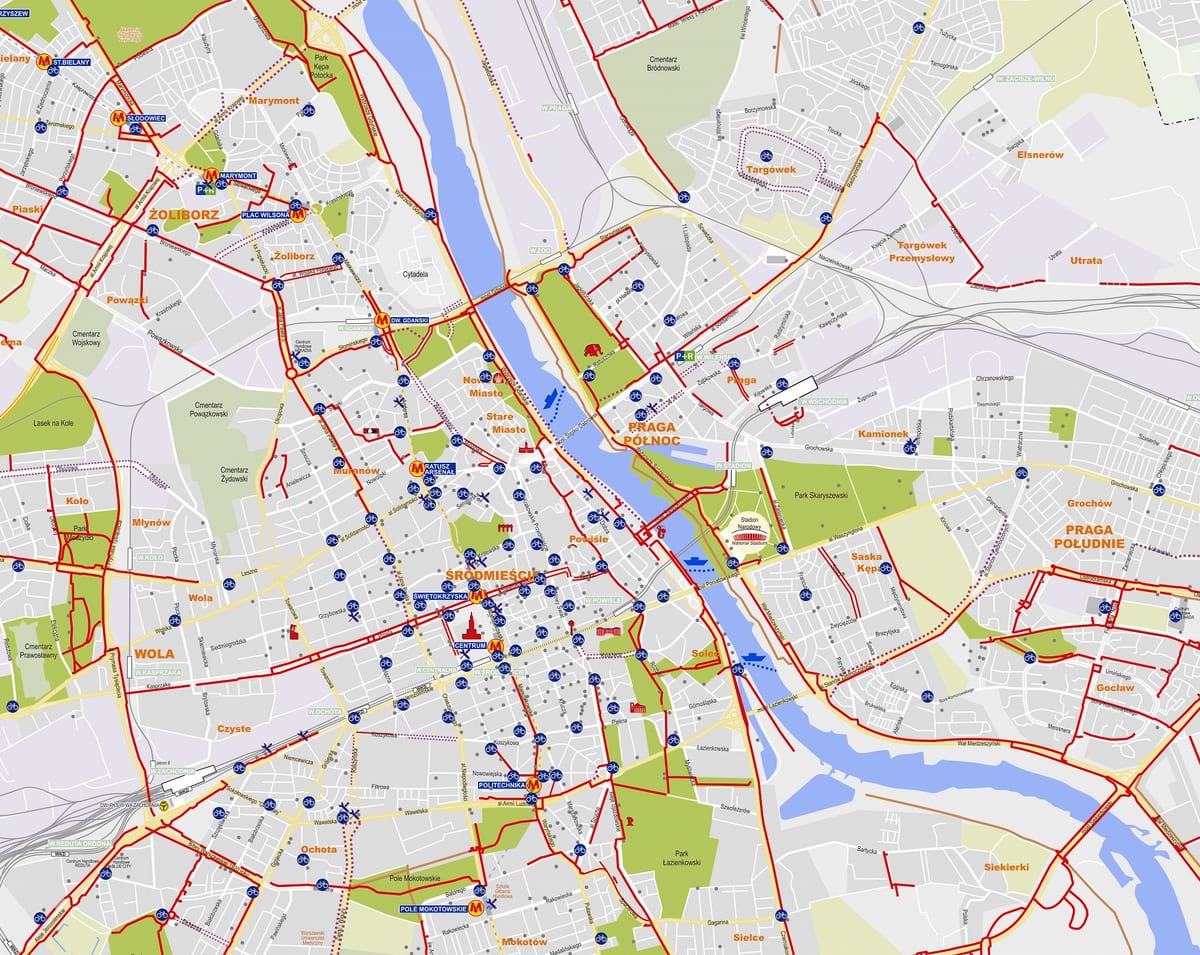Mappa delle stazioni Veturilo di Varsavia: bike sharing e noleggio bici