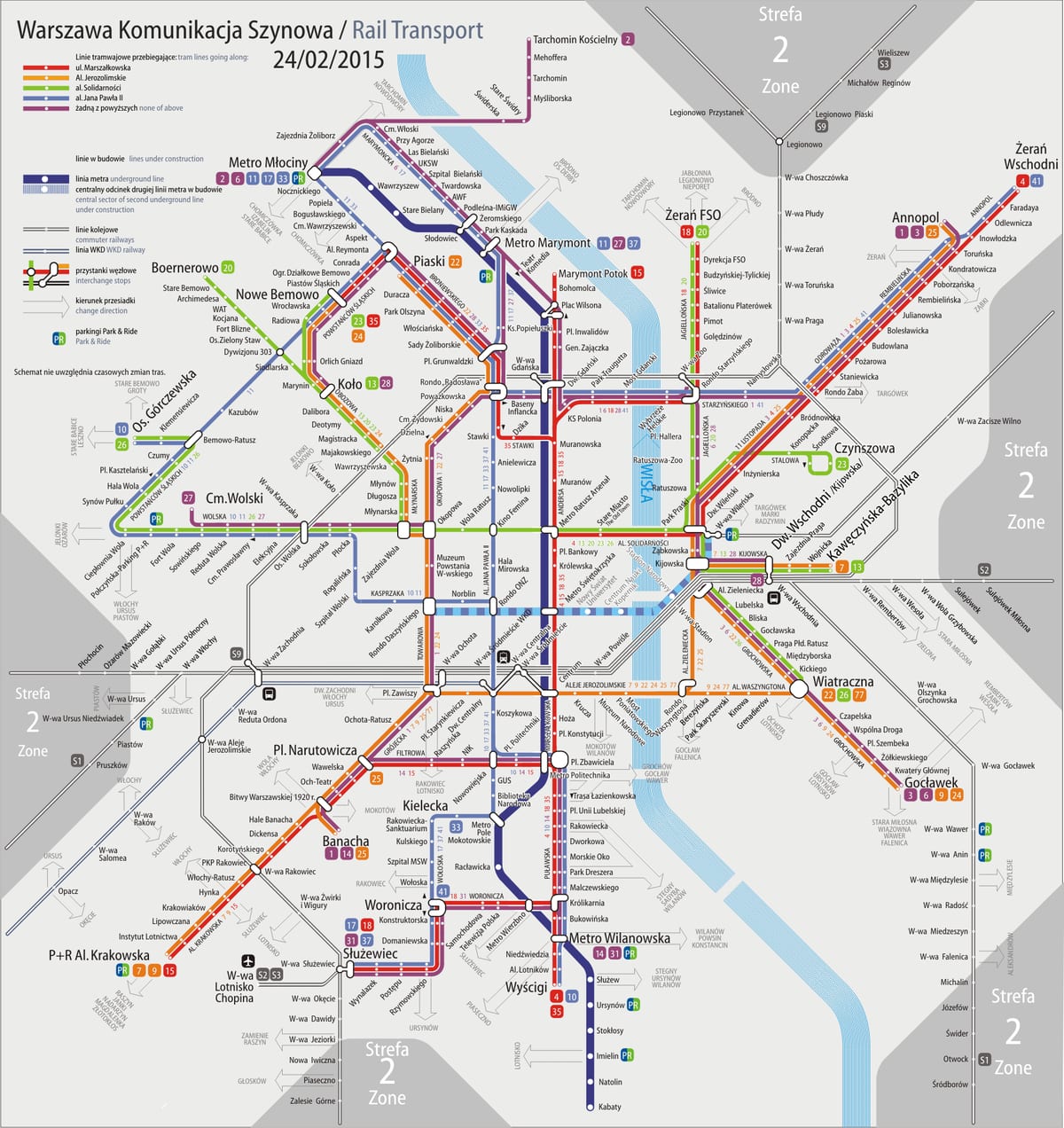 Mappa della rete tranviaria di Varsavia